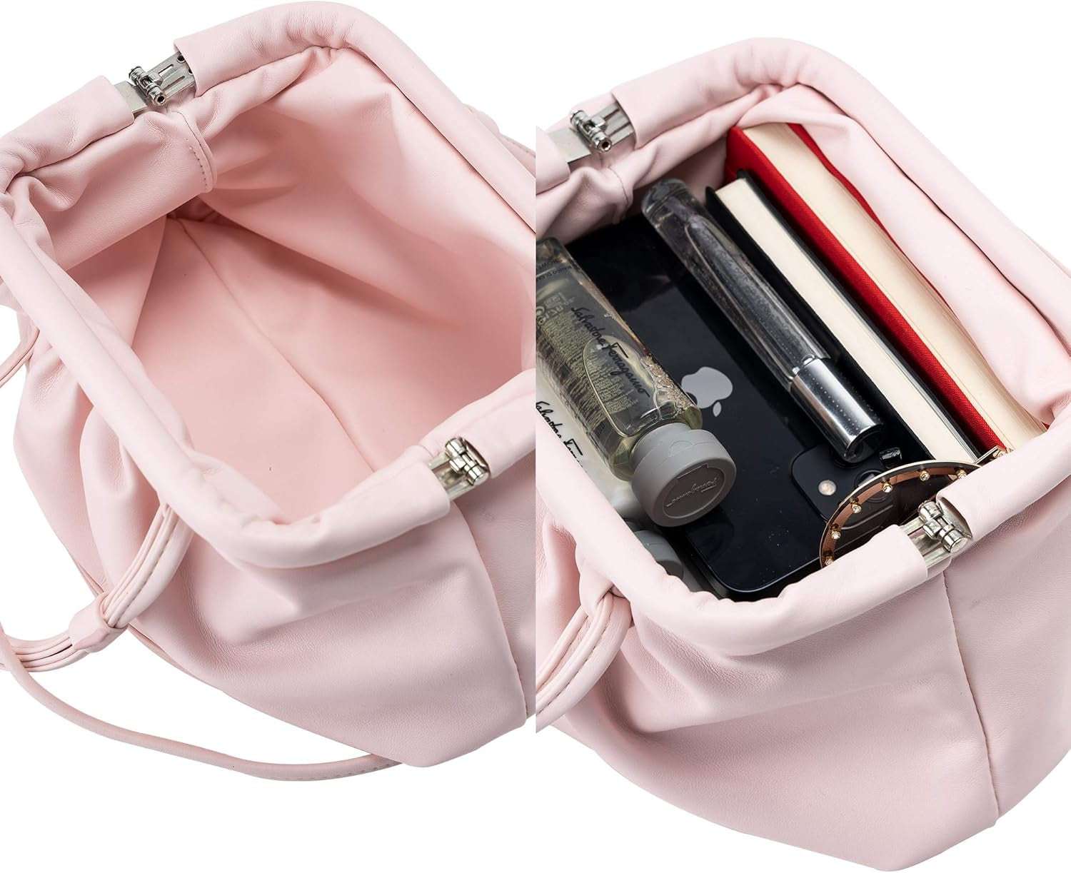 Women'S Cloud Pouch Purses Dumpling Crossbody Bag - Soft Leather Fashion Ruched Detail Handbag Small Evening Bags(Pink)